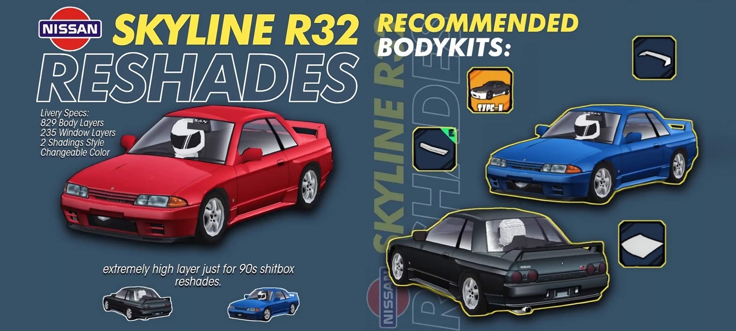 Nissan Skyline R32 GTR 4K Reshade Livery